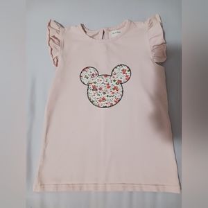 Mud Kingdom Girls 6-7 120 cm Light Pink Floral Mickey Mouse Short Sleeve Shirt